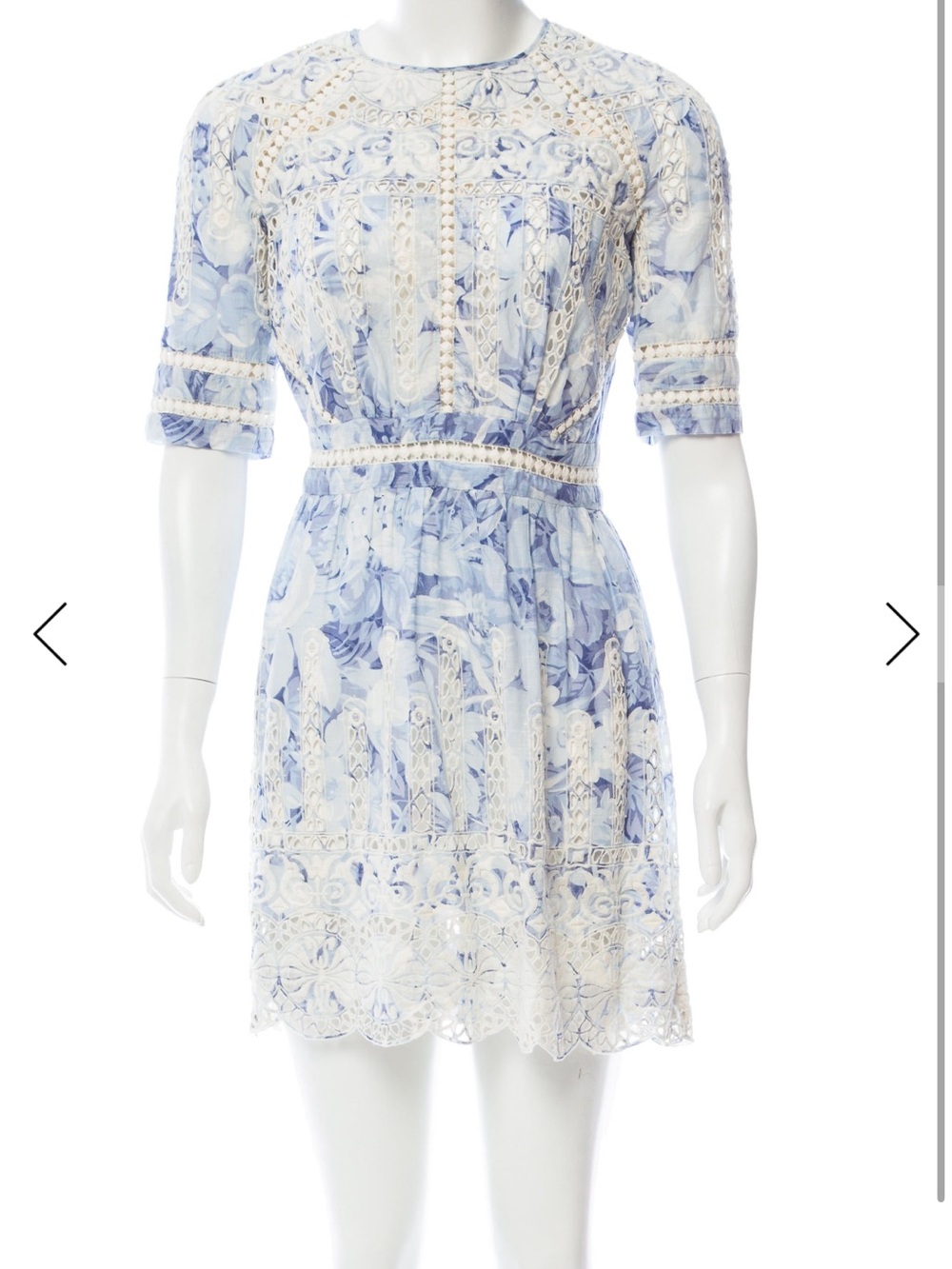 Zimmermann Light Blue & White Floral Lace Short Dress 0